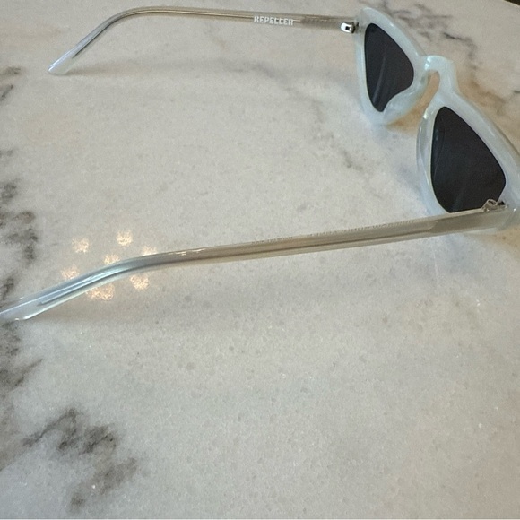 MAN REPELLER Unibrow Cat Eye White Acetate Triangular Small Lens Sunglasses - Picture 7 of 9